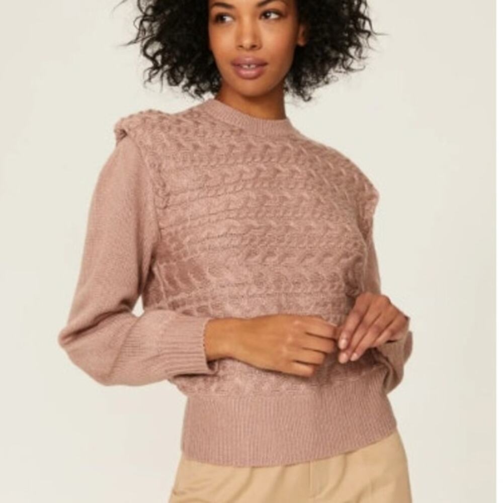 525 America Brown Cable Knit Shoulder Pad Sweater Size S